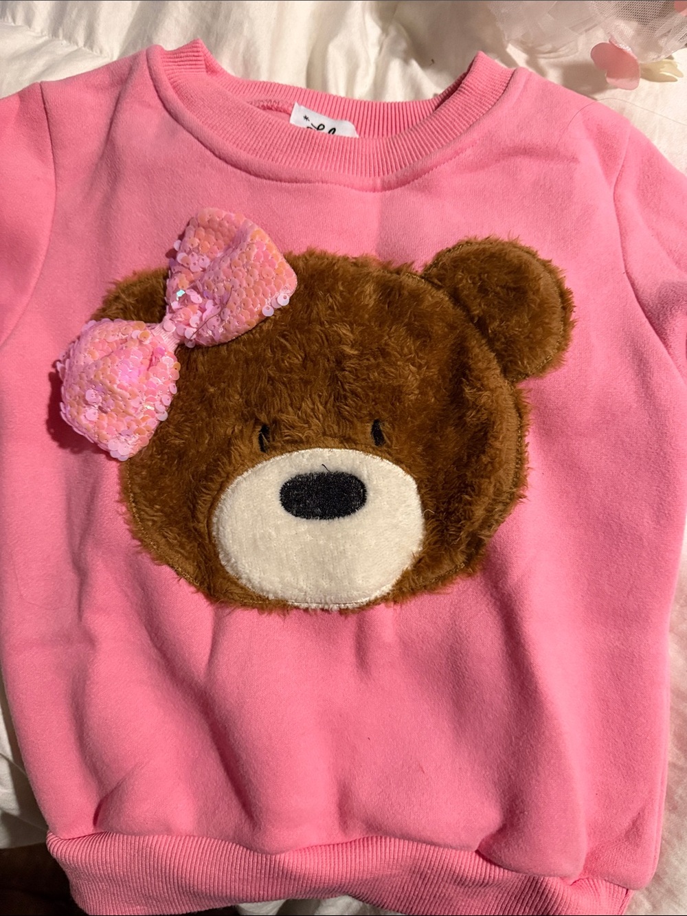 Lola + The Boys Pink Sweatshirt with Brown Bear Applique